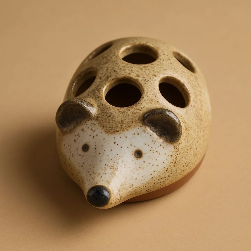 Whimsical Handmade Hedgehog Pen Holder – Pottery Organizer – 6” x 3”